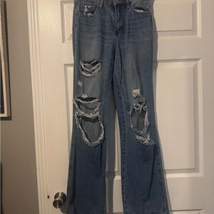 Flying Monkey Distressed Flare Jeans - Medium Blue